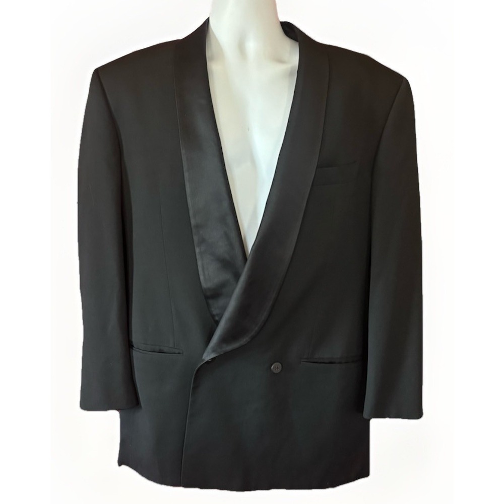 Giorgio Armani Le Collezioni Tuxedo Suit Jacket 40 L Black Made in Italy Wool